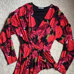 Zara red flower print top